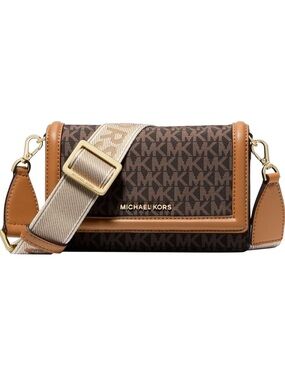 Michael Kors Jet Set Small Phone Crossbody Bag Brown Acorn Gold-Tone Hardware